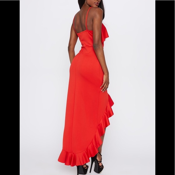 Scuba Asymmetrical Ruffle Hem High-Low Dress - Picture 2 of 2